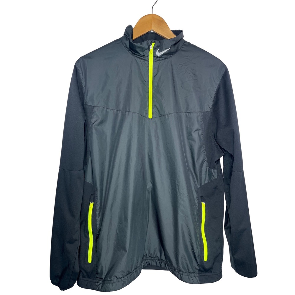 Nike‎ Golf Quarter Zip Pullover Mens M Black Volt Windbreaker Athletic Golfcore